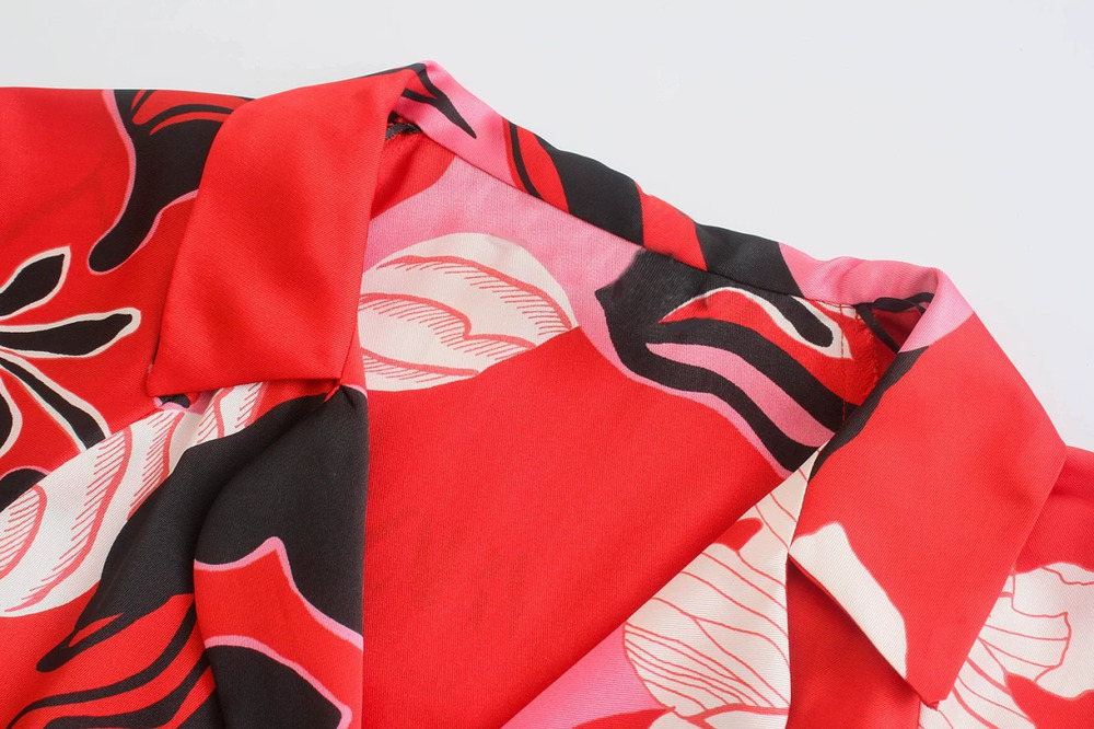 ZARA Red Floral Print Long Sleeve Dress